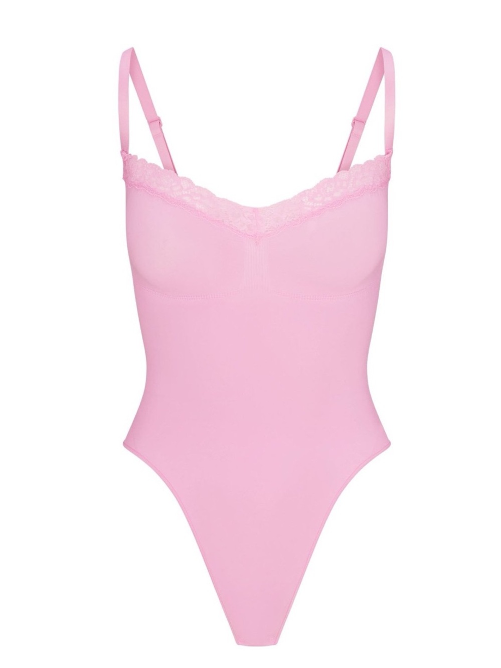 Skims Seamless Sculpt Lace Thong Bodysuit in Bubblegum size medium